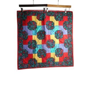 Vintage Patchwork Bow tie windows Quilted Wall Hanging Multicolor Square Shape